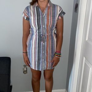 multi color striped button down mini dress